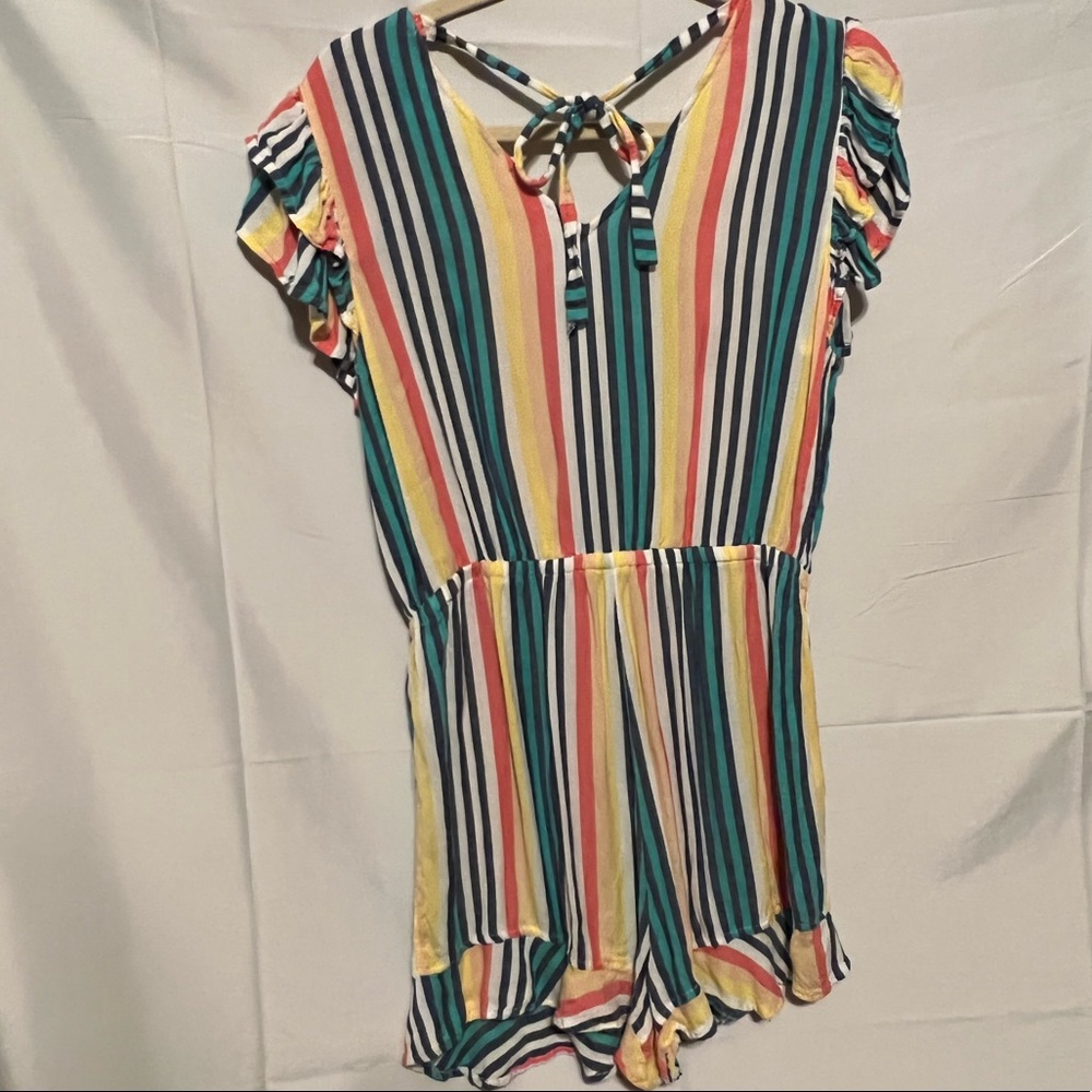 L Ruffles & Candy Stripes Challis Romper - Picture 9 of 12